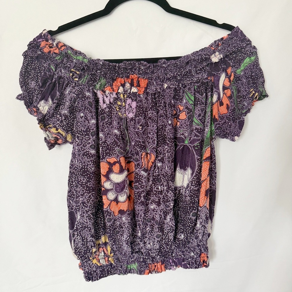 Free People Suki Blouse Women's XS Purple Orange Floral Boho Festival Peasant - Picture 4 of 9